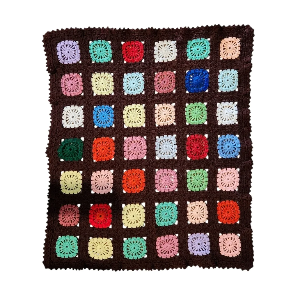 Granny Square Afghan Homemade Crochet Blanket Roseanne Style 36